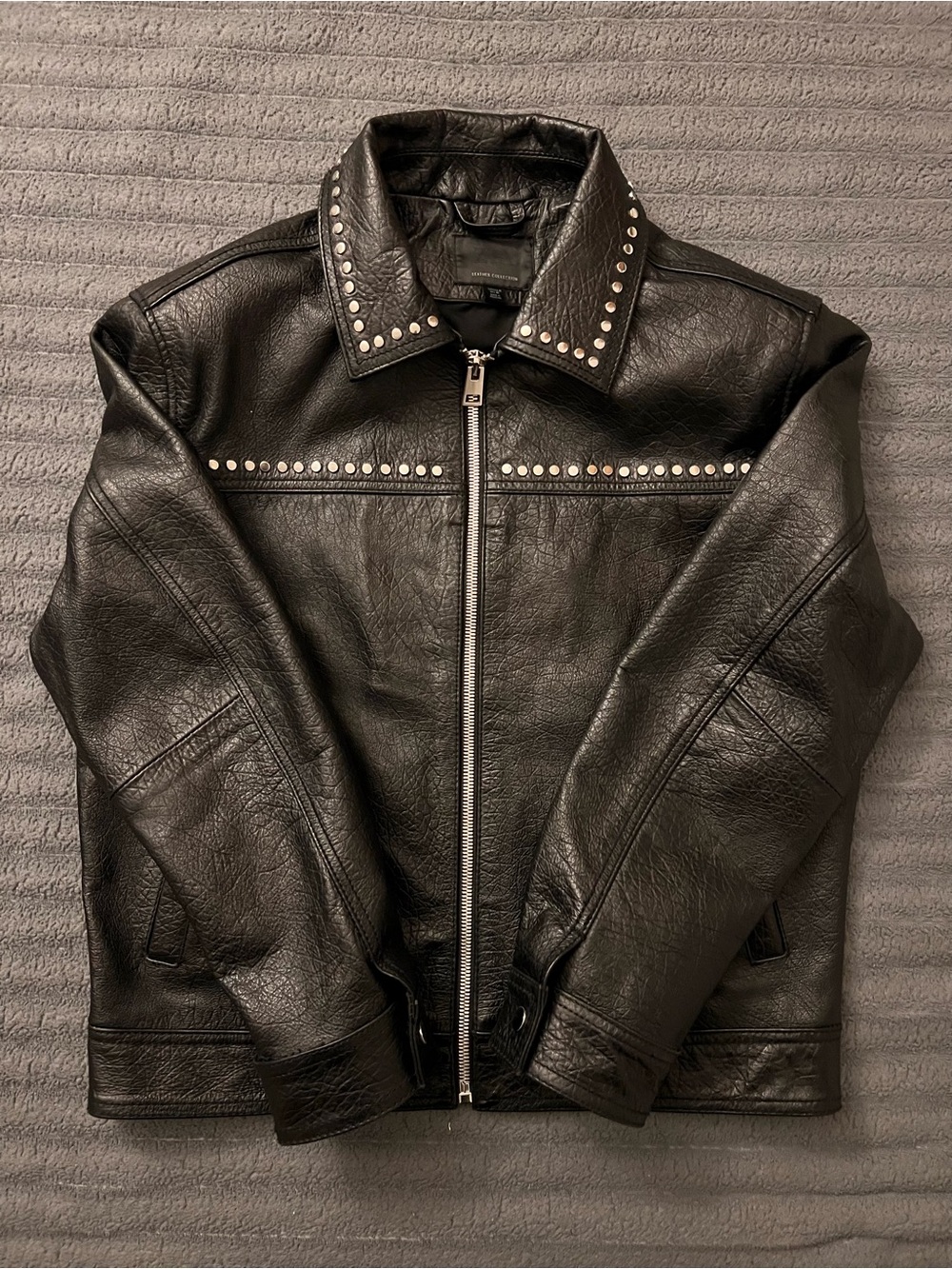 Zara Black Studded M Unisex Leather Jacket - Picture 2 of 5